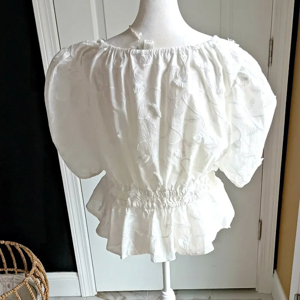 NEW! GORGEOUS BOHO ELASTIC WAIST White BLOUSE By JOIE - Picture 2 of 5